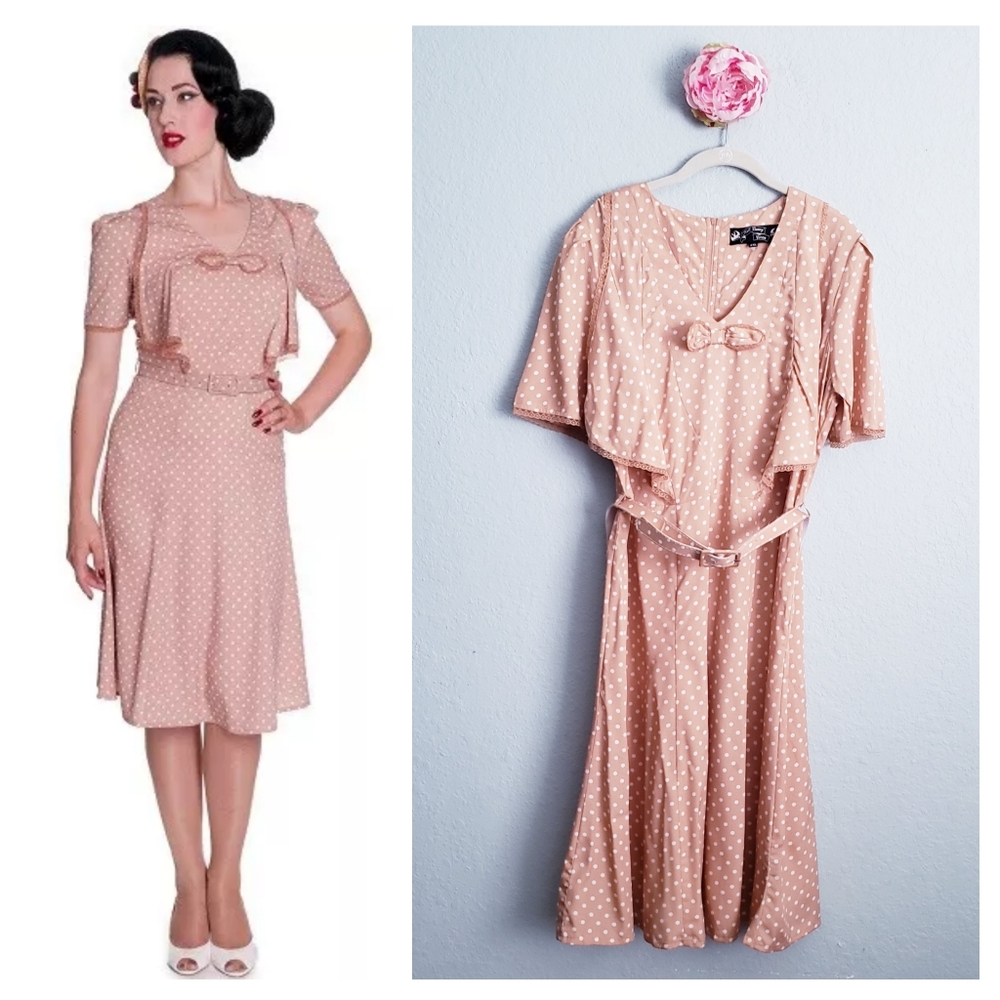 Hell Bunny Vixen Jennifer Tan Polka Dot Retro Dress